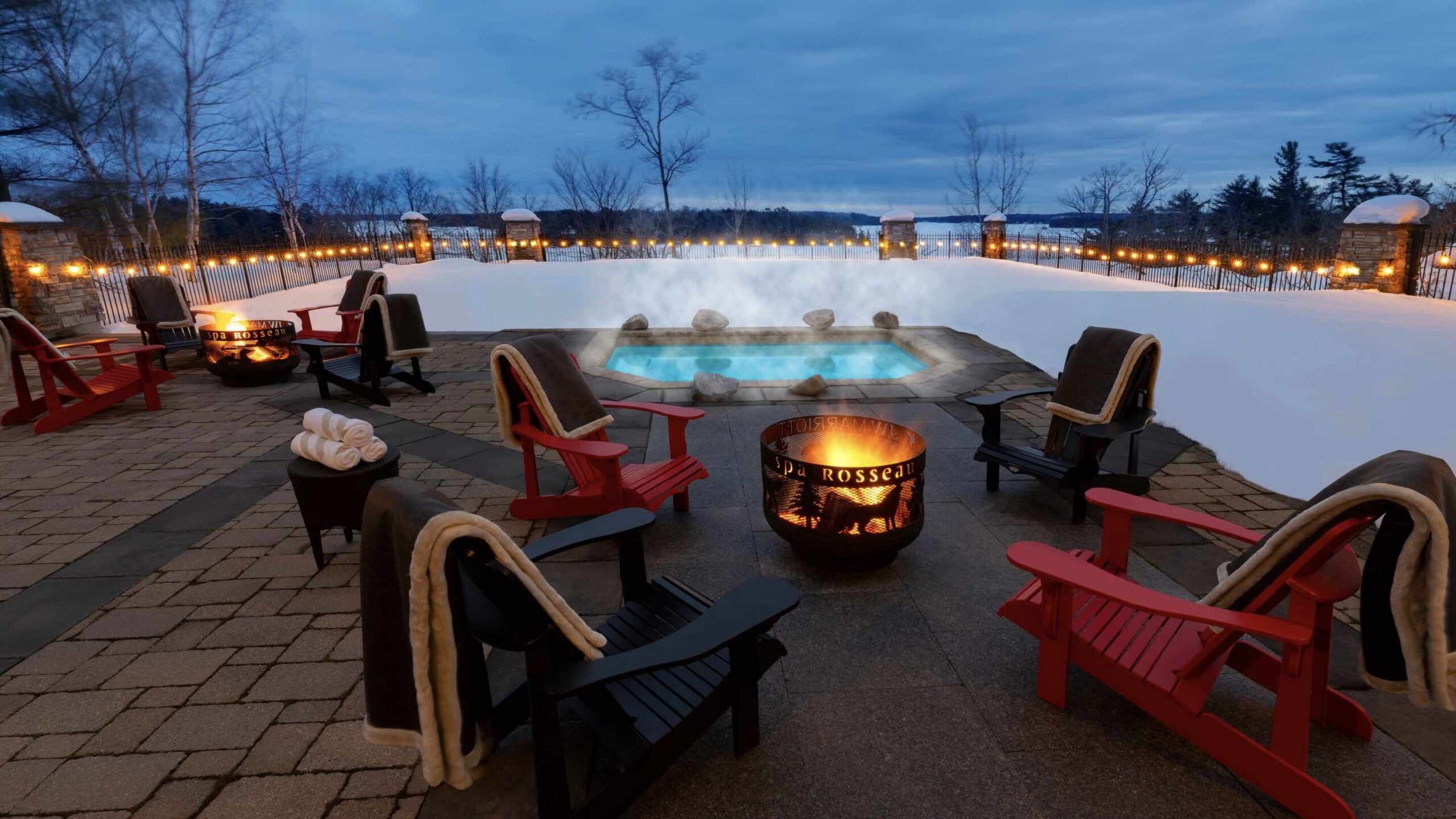 JW Marriott Spa fire pit at one of the best luxury Muskok Spa Resorts