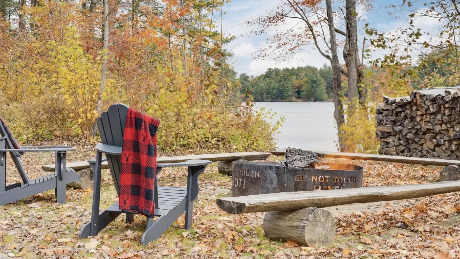 Firepit and lake view at Riley Lake Cottage